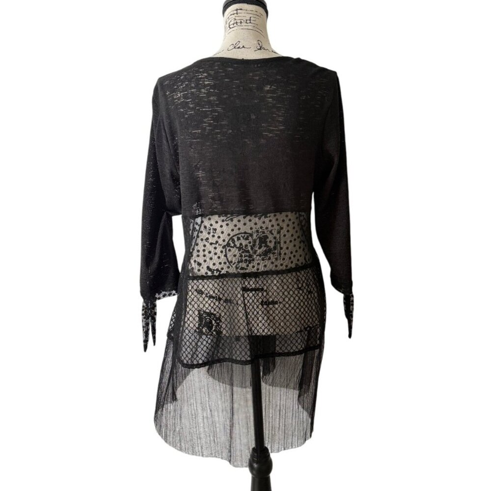 Zoe By Michael Phillips Black Sheer Top Button-Up Cardigan Boho Fairygoth Size M - Picture 3 of 6